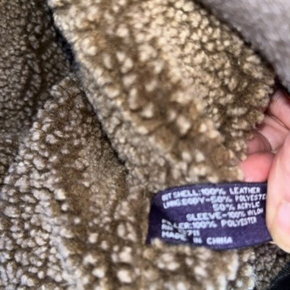 J Ashford Brown Leather Jacket Sherpa Lined Full Zip Large - Picture 4 of 9